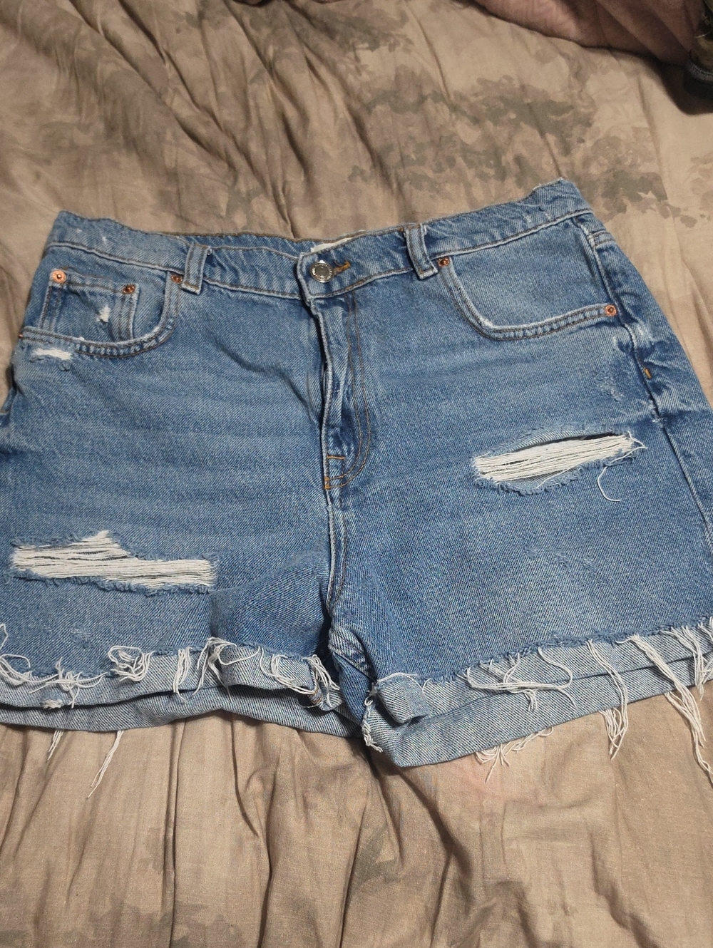 Zara Light Blue Distressed Denim Shorts